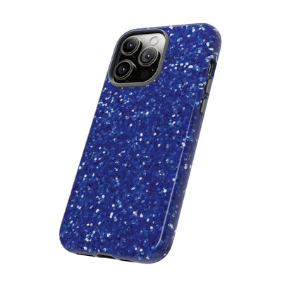 Chic Blue Faux Play on Glitter Effect Cute Phone Case, for IPhone 16 pro Max | Iphone 15, Iphone 14, IPhone 13 Case, 11 8 7, Samsung Galaxy S24, S23, S22, S21, 2 Layer Protection