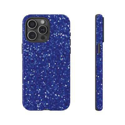 Chic Blue Faux Play on Glitter Effect Cute Phone Case, for IPhone 16 pro Max | Iphone 15, Iphone 14, IPhone 13 Case, 11 8 7, Samsung Galaxy S24, S23, S22, S21, 2 Layer Protection