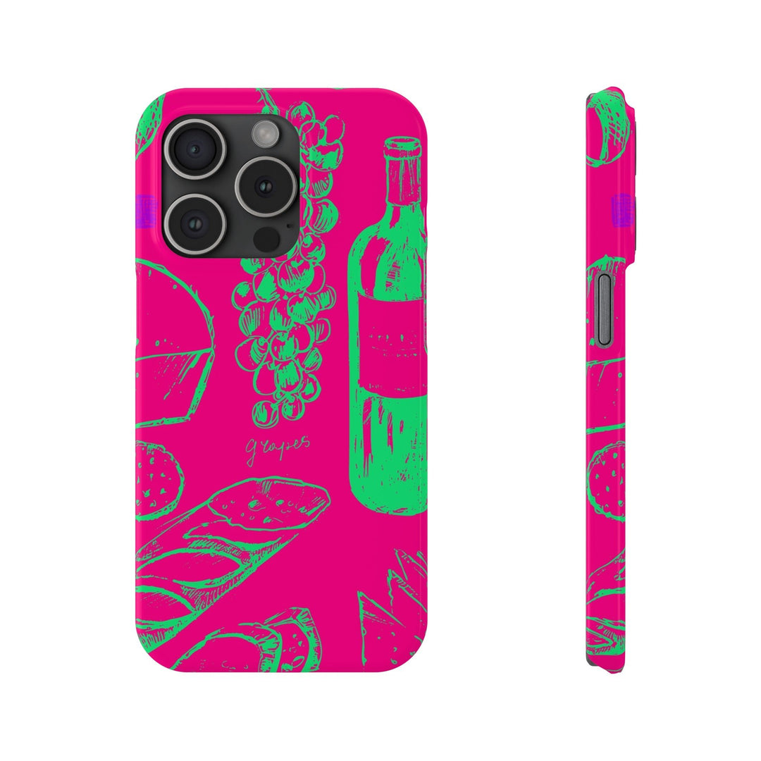 Slim French Food Wine Pink Green Cute Phone Cases for Iphone | iPhone 15 Case | iPhone 15 Pro Max Case, Iphone 14, Iphone 14 Pro Max, Iphone 13, - Studio40ParkLane