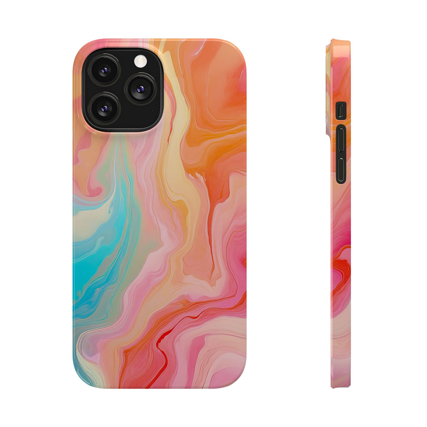 Slim Blue Pink Orange Marbled Cute Phone Cases for Iphone 16 Pro Max | iPhone 15 Case | iPhone 15 Pro Max Case, Iphone 14, Iphone 14 Pro Max, Iphone 13 12 11 8 7