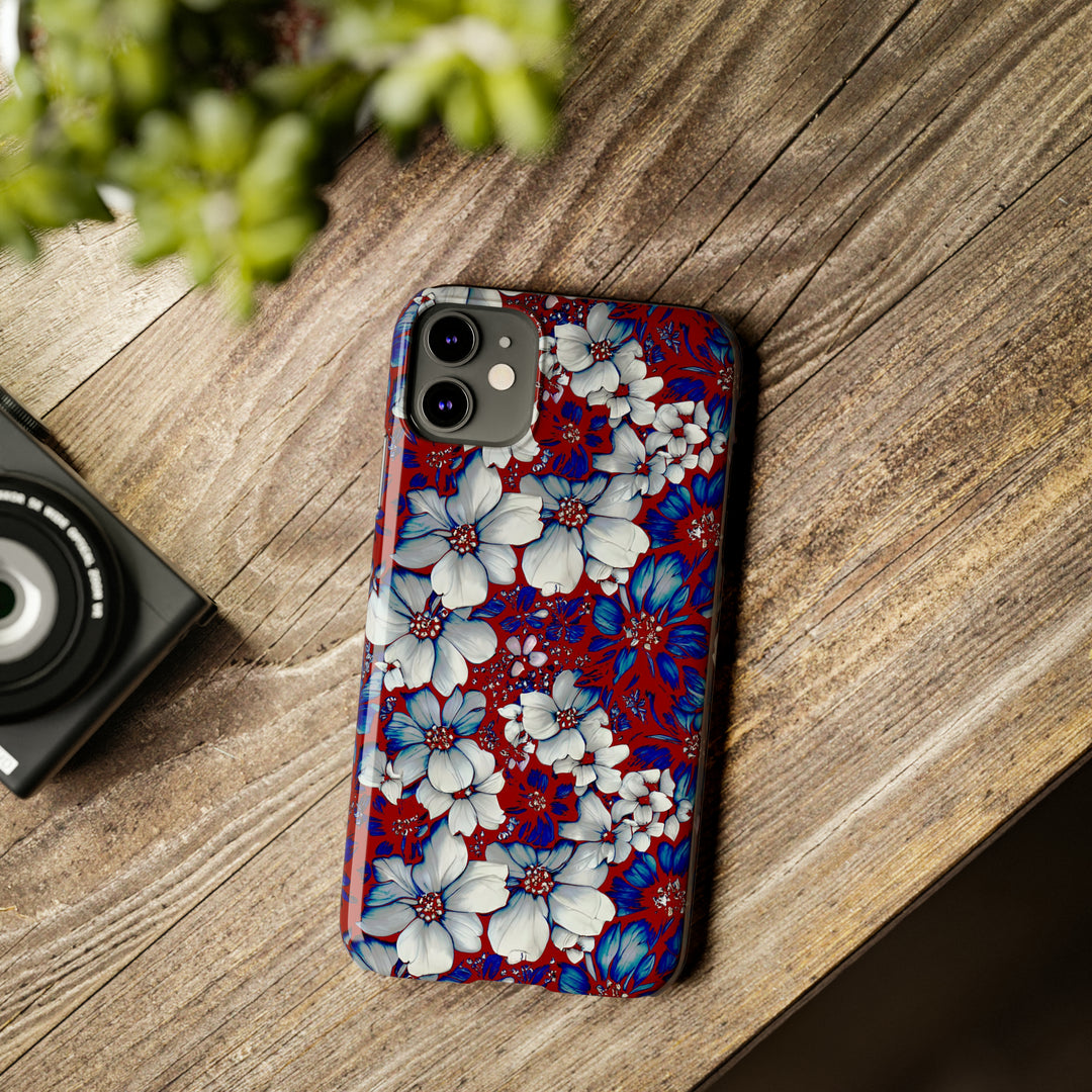 Slim Cute Phone Cases for Iphone - | iPhone 15 Case | iPhone 15 Pro Max Case, Iphone 14 Case, Iphone 14 Pro Max, Iphone 13, Red Blue Flowers - Studio40ParkLane