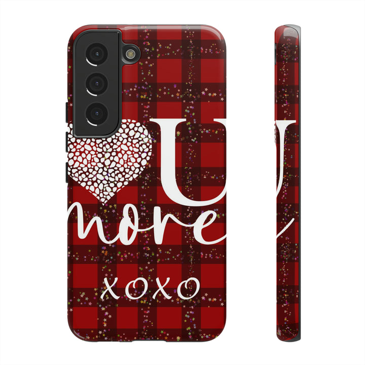 Cute Samsung Phone Cases, Designer Samsung Galaxy S23 Phone Case, Samsung S22 Case, Samsung S21 Case, Samsung S20 Case, Red Plaid Love You - Studio40ParkLane