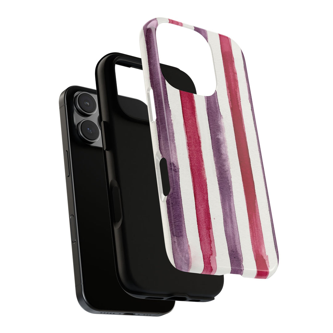 Tough Cute Wine Red Purple Stripes Phone Case, for IPhone 17 Pro Max | Iphone 17 Air, Iphone 16, IPhone 15, 14 13 12, Samsung Galaxy S26, S25, S24, S23 - Studio40ParkLane