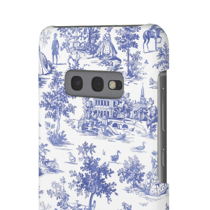 Sleek Snap Blue French Toile Cute Phone Case for iPhone 16 15 14 13 12 11 X Xs Max Xr Pro Plus Samsung Galaxy S24 S23 S22 S21 S20 Note Ultra