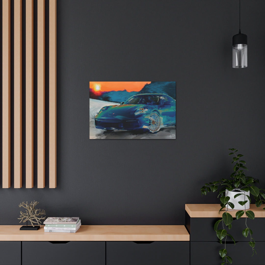 Porsche Wall Art on Canvas Print Gallery Wrapped - Gorgeous Porsche 911 Carrera Wall Art - Set in the mountains with a Sunset - Home Decor - Studio40ParkLane