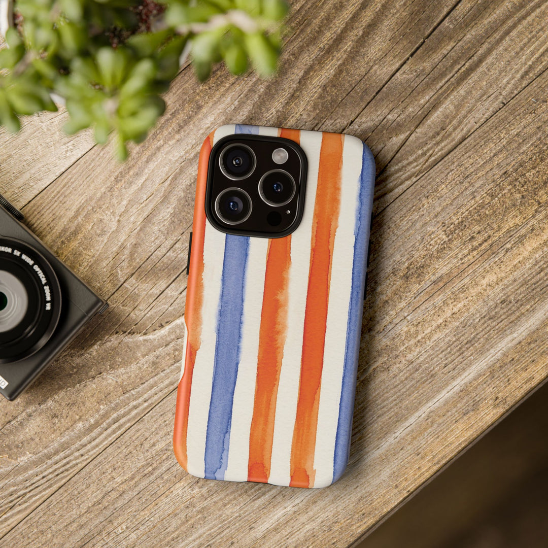 Tough Cute Blue Orange Stripes Phone Case, for IPhone 17 Pro Max | Iphone 17 Air, Iphone 16, IPhone 15, 14 13 12, Samsung Galaxy S26, S25, S24, S23 - Studio40ParkLane