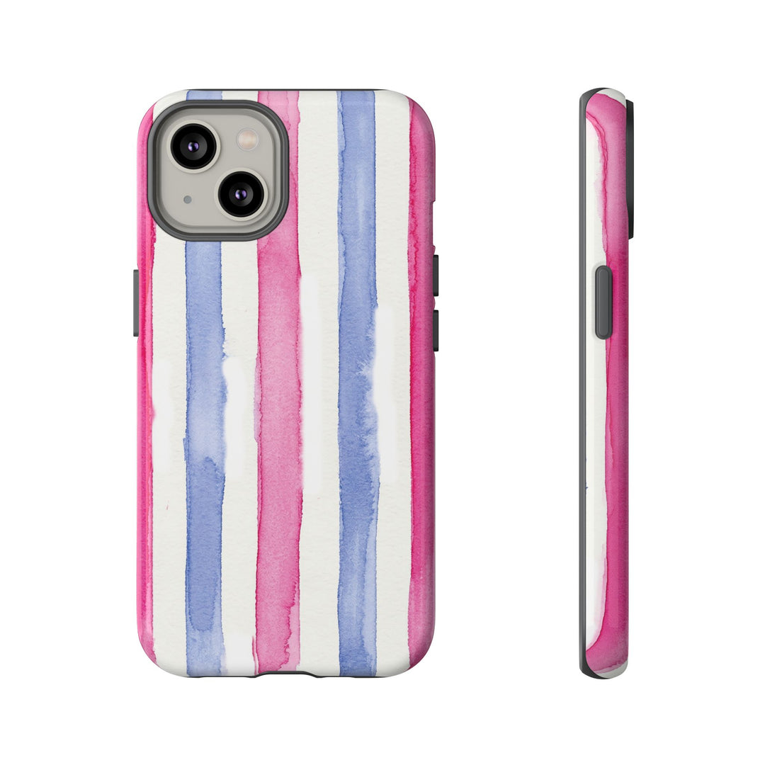 Tough Cute Pink Blue Stripes Phone Case, for IPhone 17 Pro Max | Iphone 17 Air, Iphone 16, IPhone 15, 14 13 12, Samsung Galaxy S26, S25, S24, S23 - Studio40ParkLane