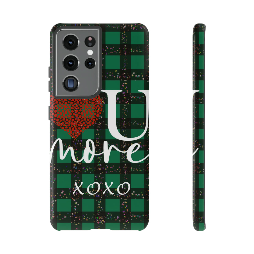 Cute Samsung Phone Cases, Designer Samsung Galaxy S23 Phone Case, Samsung S22 Case, Samsung S21 Case, Samsung S20 Case, Green Plaid Love You - Studio40ParkLane
