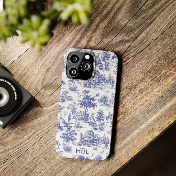 Slim Personalized Slim Blue Vintage French Toile Cute Phone Cases for Iphone 16 Pro Max | iPhone 15 Case | iPhone 15 Pro Max Case, Iphone 14, Iphone 14 Pro Max, Iphone 13 12 11 8 7 - Studio40ParkLane