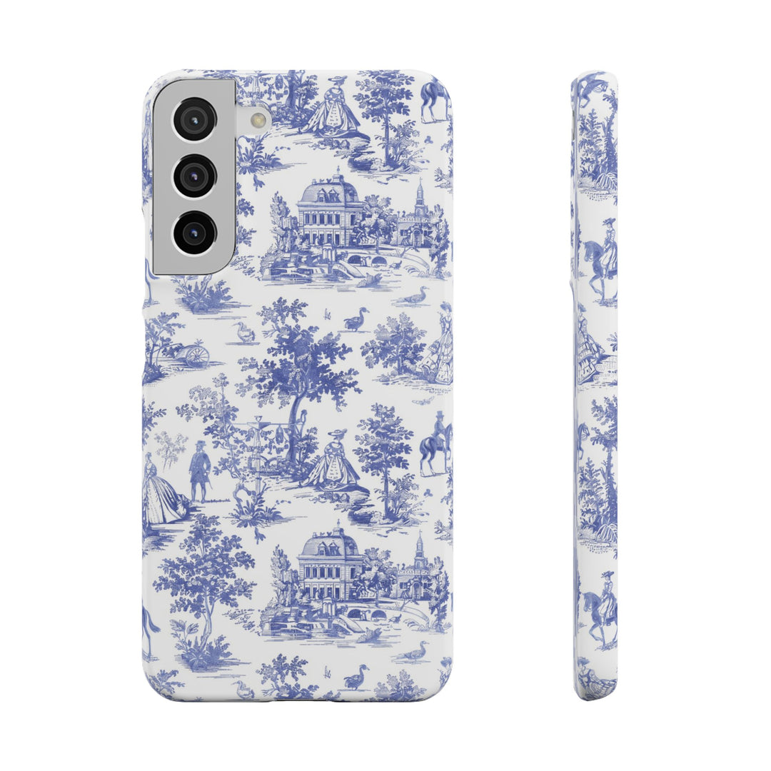 Sleek Snap Blue French Toile Cute Phone Case for iPhone 16 15 14 13 12 11 X Xs Max Xr Pro Plus Samsung Galaxy S24 S23 S22 S21 S20 Note Ultra