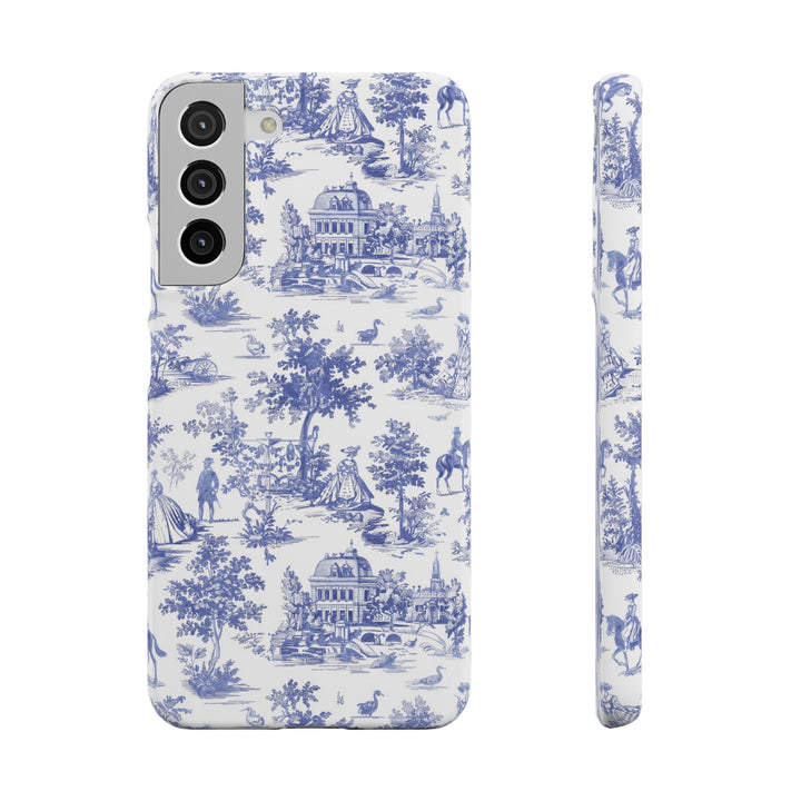 Sleek Snap Blue French Toile Cute Phone Case for iPhone 16 15 14 13 12 11 X Xs Max Xr Pro Plus Samsung Galaxy S24 S23 S22 S21 S20 Note Ultra