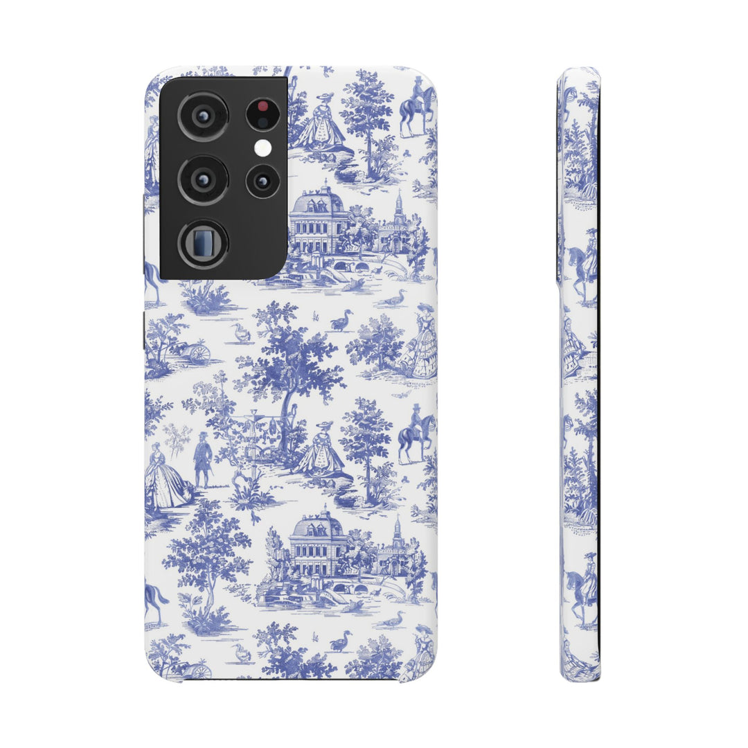 Sleek Snap Blue French Toile Cute Phone Case for iPhone 16 15 14 13 12 11 X Xs Max Xr Pro Plus Samsung Galaxy S24 S23 S22 S21 S20 Note Ultra