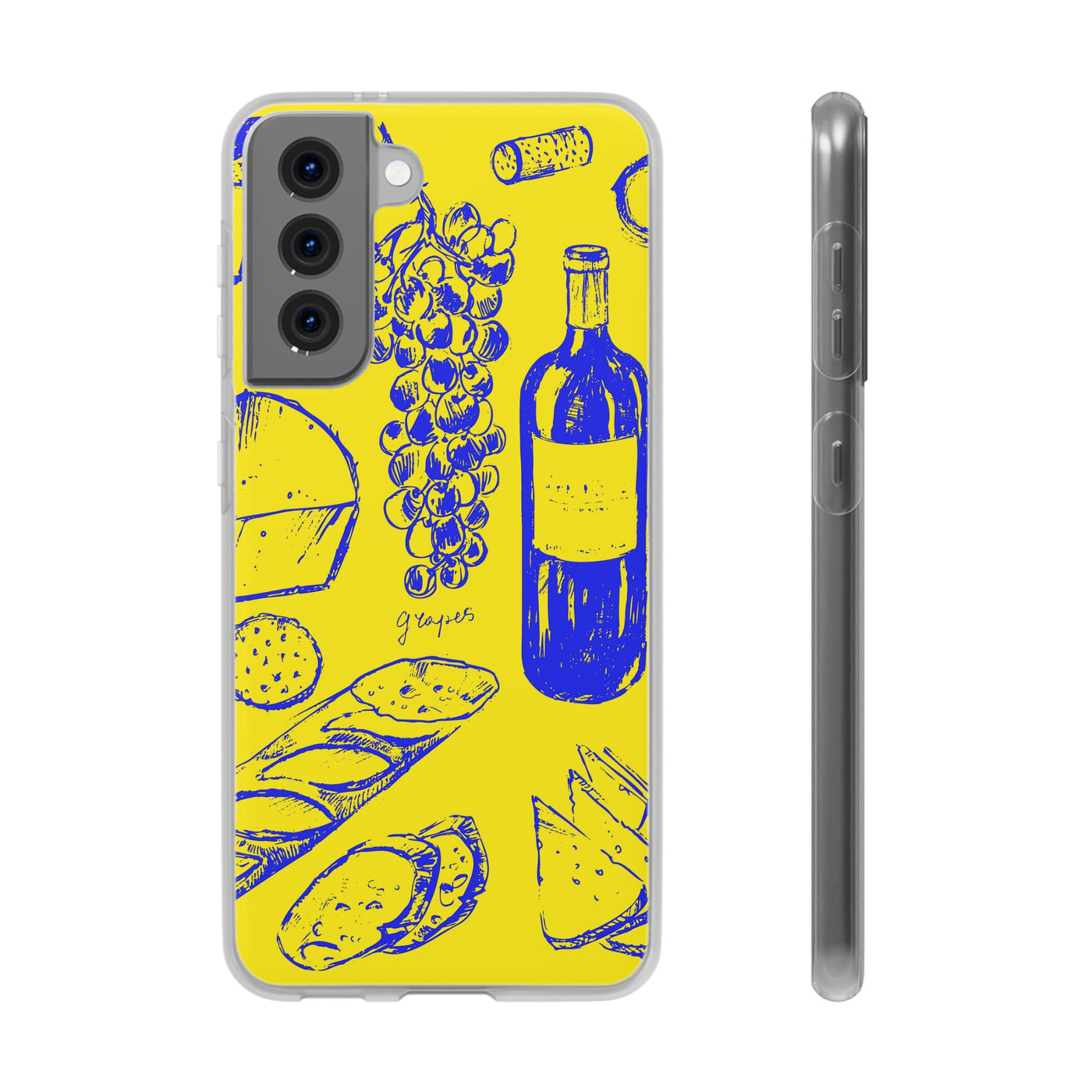 Cute Flexi Phone Cases, French Food Wine Yellow Blue, Compatible with Samsung Galaxy S23, Samsung S22, Samsung S21, Samsung S20, Galaxy S20 Ultra