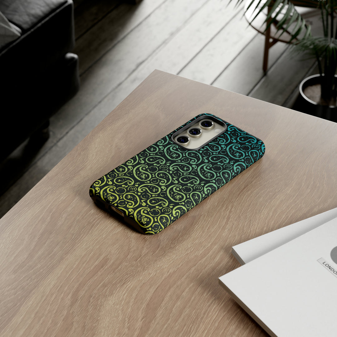 Cute Samsung Phone Case | Aesthetic Samsung Phone Case | Paisley Blue Yellow Black | Galaxy S23, S22, S21, S20 | Luxury Double Layer | Cool - Studio40ParkLane