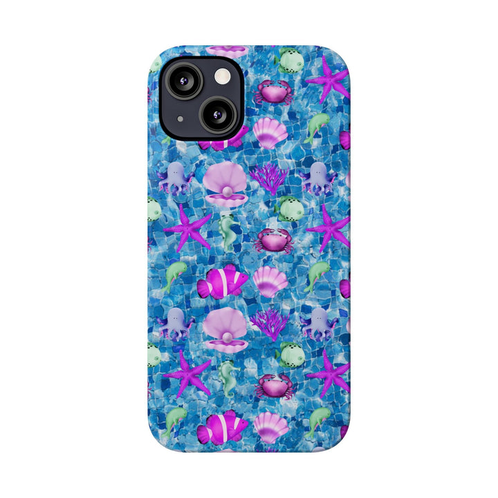 Slim Cute Phone Cases for Iphone - | iPhone 15 Case | iPhone 15 Pro Max Case, Iphone 14 Case, Iphone 14 Pro Max, Iphone 13, Blue Pink Under Sea - Studio40ParkLane