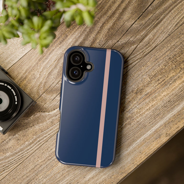 MagSafe Navy Blue Blush Pink Stripe Tough Phone Case iPhone 18 17 16 15 14 13 Pro Max Samsung Galaxy S26 Dual Layer Modern Luxury Cover - Studio40ParkLane
