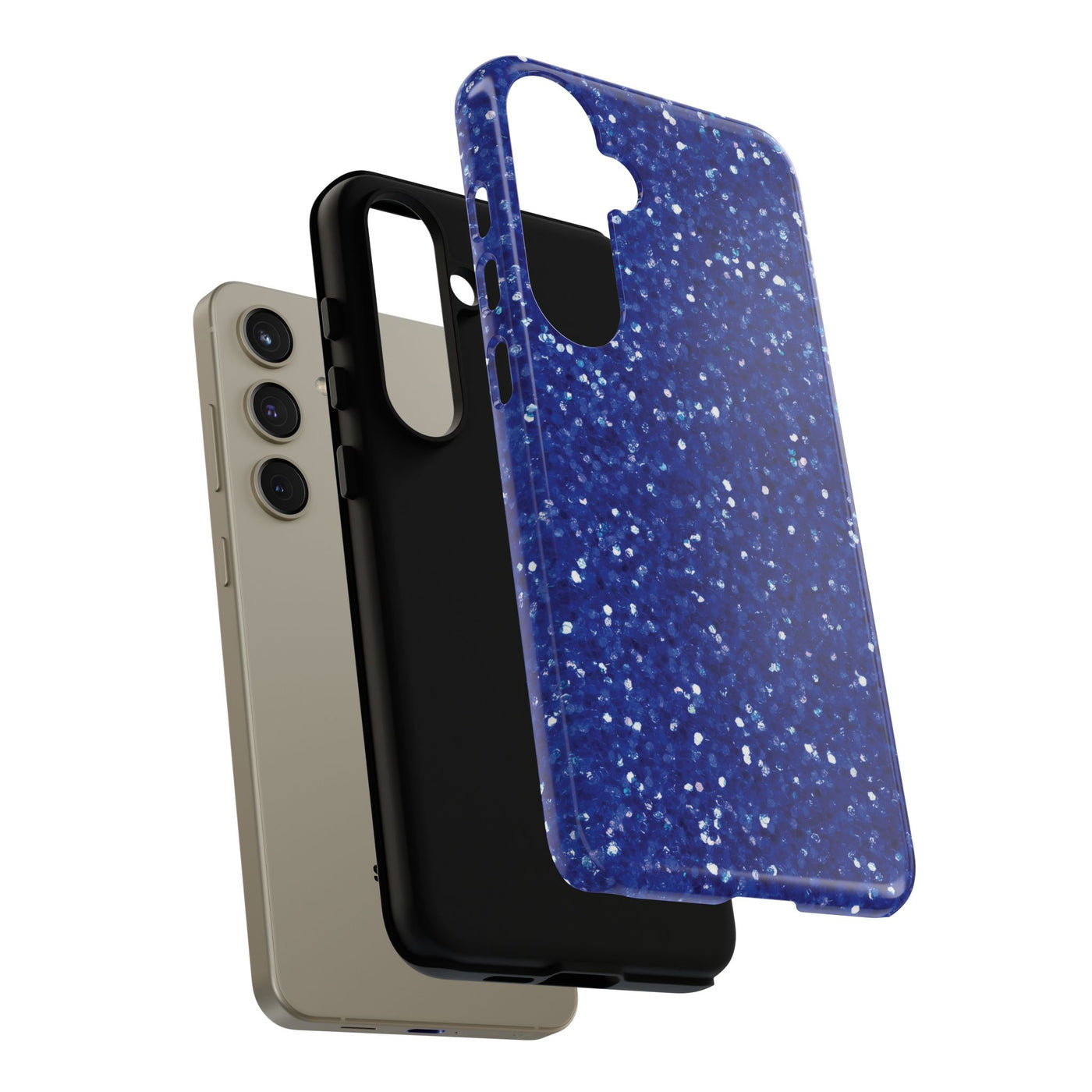 Chic Blue Faux Play on Glitter Effect Cute Phone Case, for IPhone 16 pro Max | Iphone 15, Iphone 14, IPhone 13 Case, 11 8 7, Samsung Galaxy S24, S23, S22, S21, 2 Layer Protection