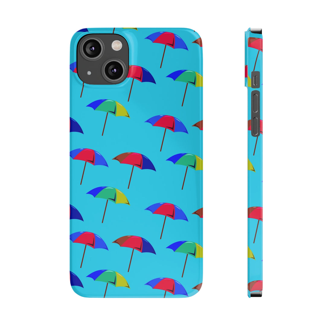 Slim Cute Phone Cases for Iphone - | iPhone 15 Case | iPhone 15 Pro Max Case, Iphone 14 Case, Iphone 14 Pro Max, Iphone 13, Colorful Beach Parasol Blue - Studio40ParkLane