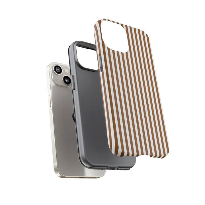 Tough Premium Mocca Brown Stripes Phone Case Gift for Her - For Apple iPhone 16 Pro Max 16e iPhone 15 Pro iPhone Iphone 14 Plus 13 Pro 12 SE XR - Studio40ParkLane