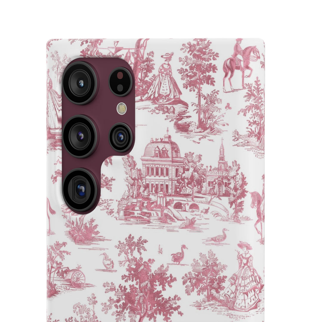 Sleek Snap Pink French Toile Cute Phone Case for iPhone 16 15 14 13 12 11 X Xs Max Xr Pro Plus Samsung Galaxy S24 S23 S22 S21 S20 Note Ultra