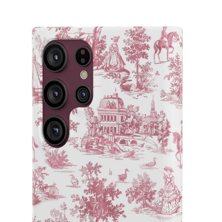 Sleek Snap Pink French Toile Cute Phone Case for iPhone 16 15 14 13 12 11 X Xs Max Xr Pro Plus Samsung Galaxy S24 S23 S22 S21 S20 Note Ultra