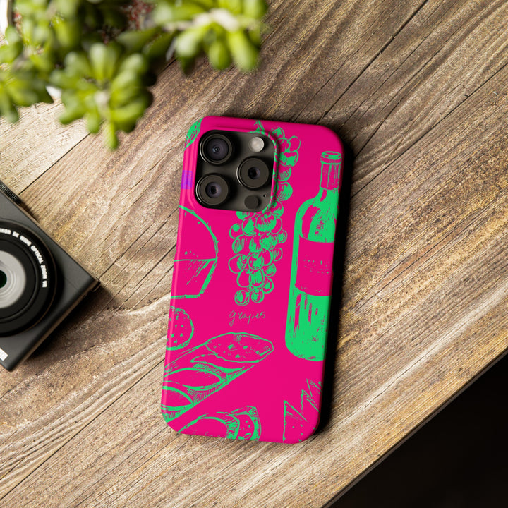 Slim French Food Wine Pink Green Cute Phone Cases for Iphone | iPhone 15 Case | iPhone 15 Pro Max Case, Iphone 14, Iphone 14 Pro Max, Iphone 13, - Studio40ParkLane