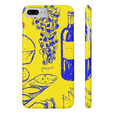 Slim Cute Phone Cases for Iphone  | iPhone 15 Case | iPhone 15 Pro Max Case, Iphone 14, Iphone 14 Pro Max, Iphone 13, French Food Wine Yellow Blue