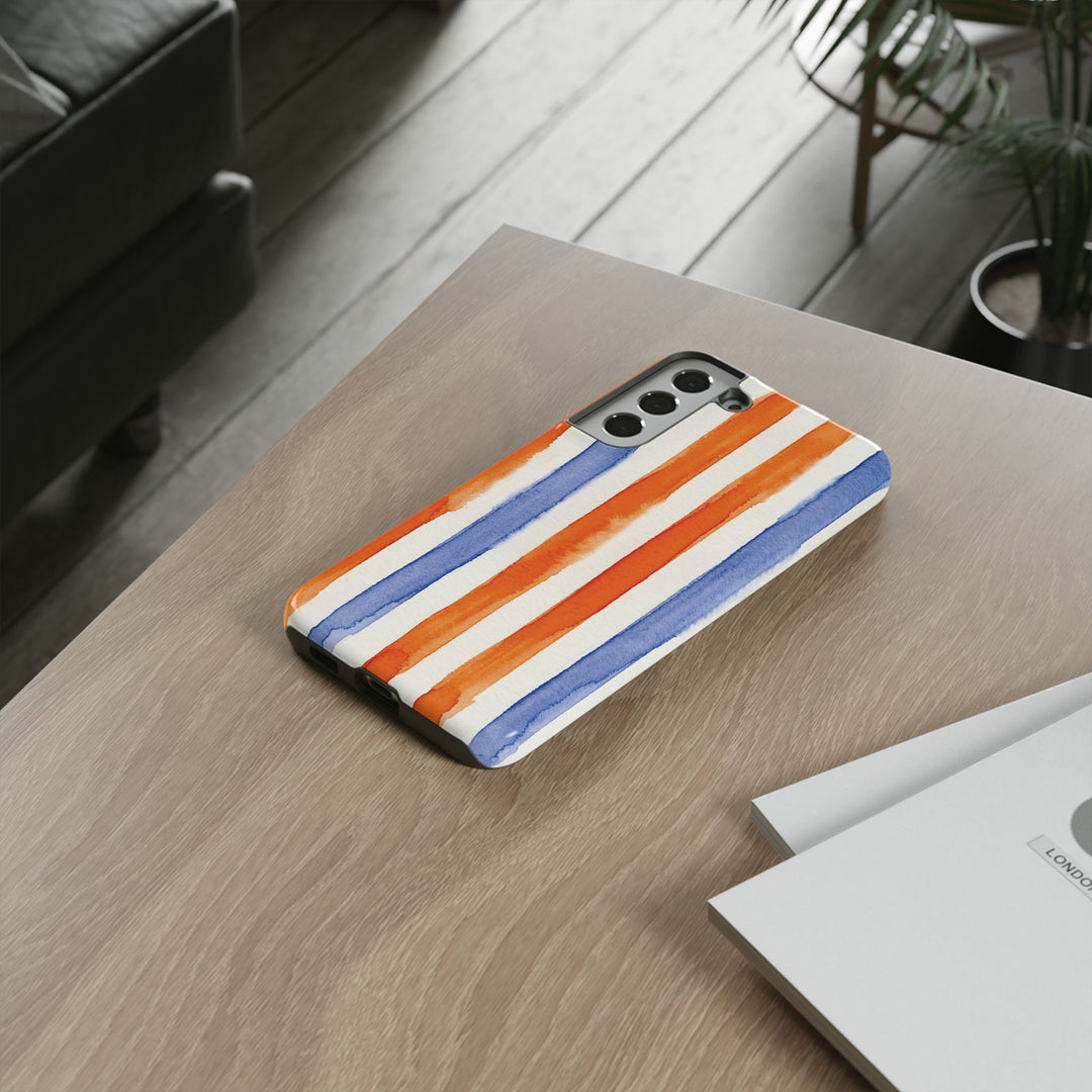 Tough Cute Blue Orange Stripes Phone Case, for IPhone 17 Pro Max | Iphone 17 Air, Iphone 16, IPhone 15, 14 13 12, Samsung Galaxy S26, S25, S24, S23 - Studio40ParkLane