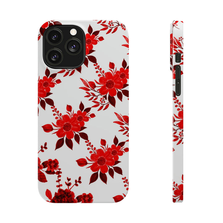 Slim Cute Phone Cases for Iphones - | iPhone 15 Case | iPhone 15 Pro Max Case, Iphone 14 Case, Iphone 14 Pro Max, Iphone 13, Red White Flowers - Studio40ParkLane