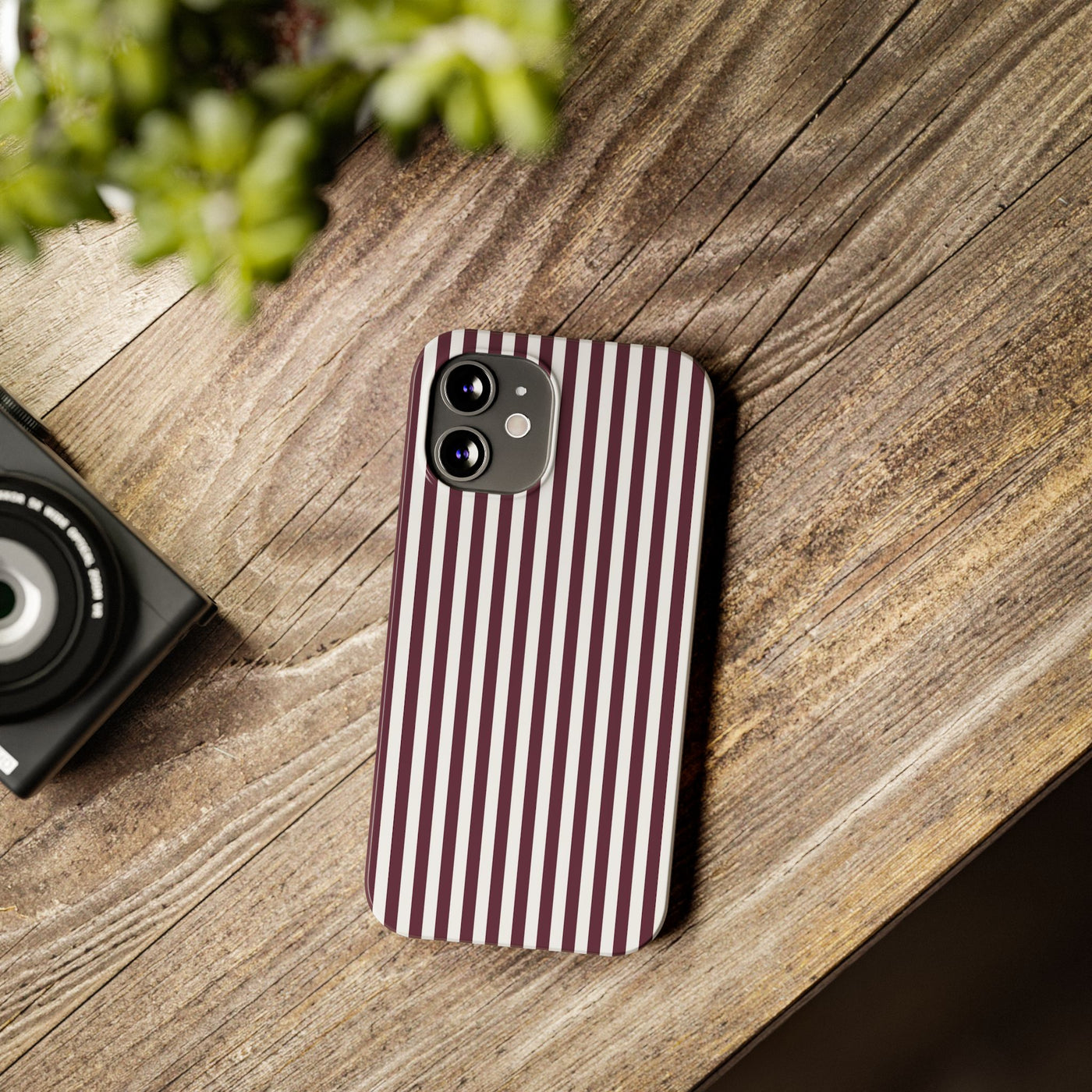 Slim Burgundy Wine Striped Cute Phone Case for Iphone 16 - | iPhone 15 Pro Max Case | iPhone 14 Case Iphone 13 12 11 10 9 8 7 Gift for Her - Studio40ParkLane