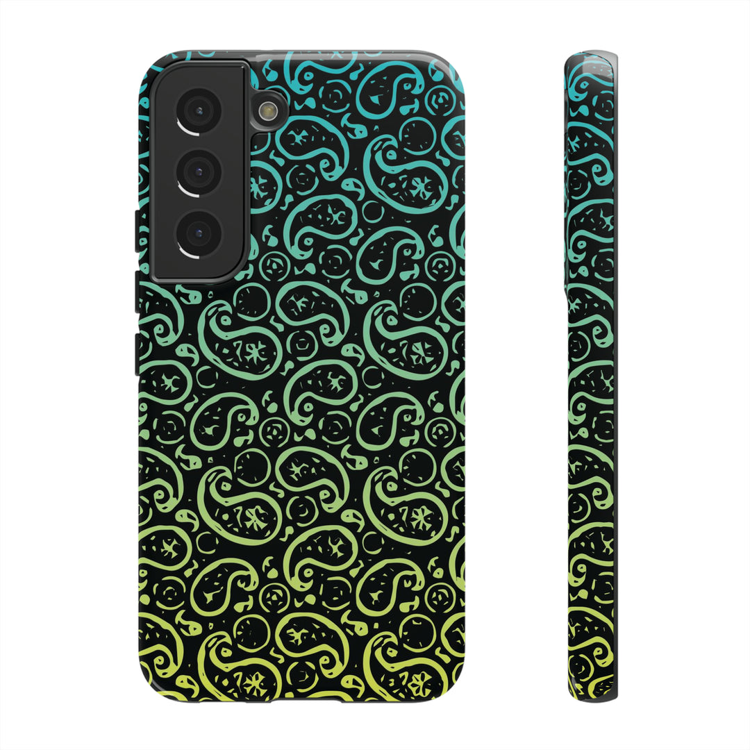 Cute Samsung Phone Case | Aesthetic Samsung Phone Case | Paisley Blue Yellow Black | Galaxy S23, S22, S21, S20 | Luxury Double Layer | Cool - Studio40ParkLane