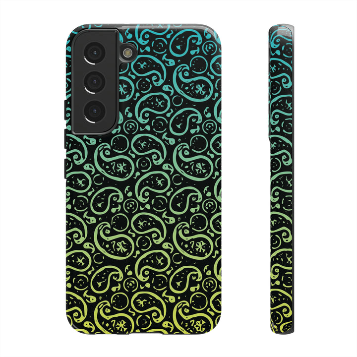 Cute Samsung Phone Case | Aesthetic Samsung Phone Case | Paisley Blue Yellow Black | Galaxy S23, S22, S21, S20 | Luxury Double Layer | Cool - Studio40ParkLane