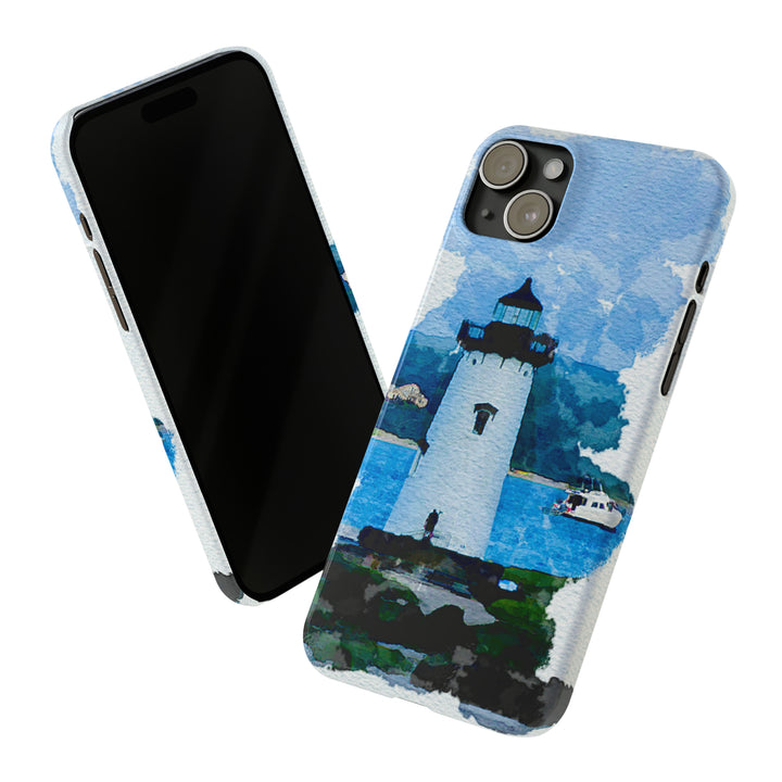 Slim Cute Phone Cases for Iphone - | iPhone 15 Case | iPhone 15 Pro Max Case, Iphone 14 Case, Iphone 14 Pro Max, Iphone 13, Beach Lighthouse Blue - Studio40ParkLane