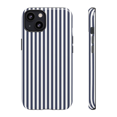 Tough Premium Navy Blue Stripes Phone Case Gift for Her - For Apple iPhone 16 Pro Max 16e iPhone 15 Pro iPhone Iphone 14 Plus 13 Pro 12 SE XR - Studio40ParkLane