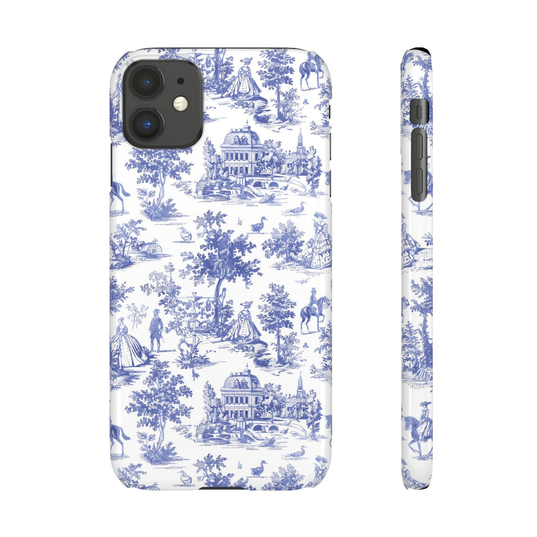 Sleek Snap Blue French Toile Cute Phone Case for iPhone 16 15 14 13 12 11 X Xs Max Xr Pro Plus Samsung Galaxy S24 S23 S22 S21 S20 Note Ultra