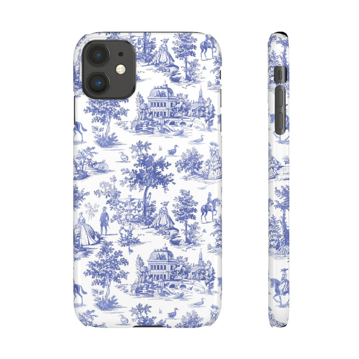 Sleek Snap Blue French Toile Cute Phone Case for iPhone 16 15 14 13 12 11 X Xs Max Xr Pro Plus Samsung Galaxy S24 S23 S22 S21 S20 Note Ultra