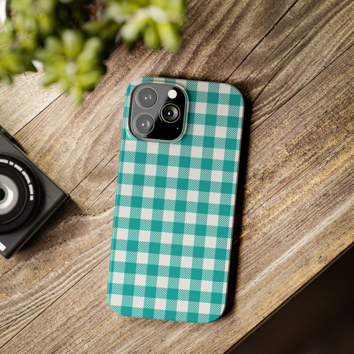 Slim Turquoise Gingham Gift for Her Cute Phone Cases for Iphone 16 Pro Max | iPhone 15 Case | iPhone 15 Pro Max Case, Iphone 14, 13, 12, 11, 10, 8, 7 - Studio40ParkLane