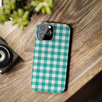 Slim Turquoise Gingham Gift for Her Cute Phone Cases for Iphone 16 Pro Max | iPhone 15 Case | iPhone 15 Pro Max Case, Iphone 14, 13, 12, 11, 10, 8, 7