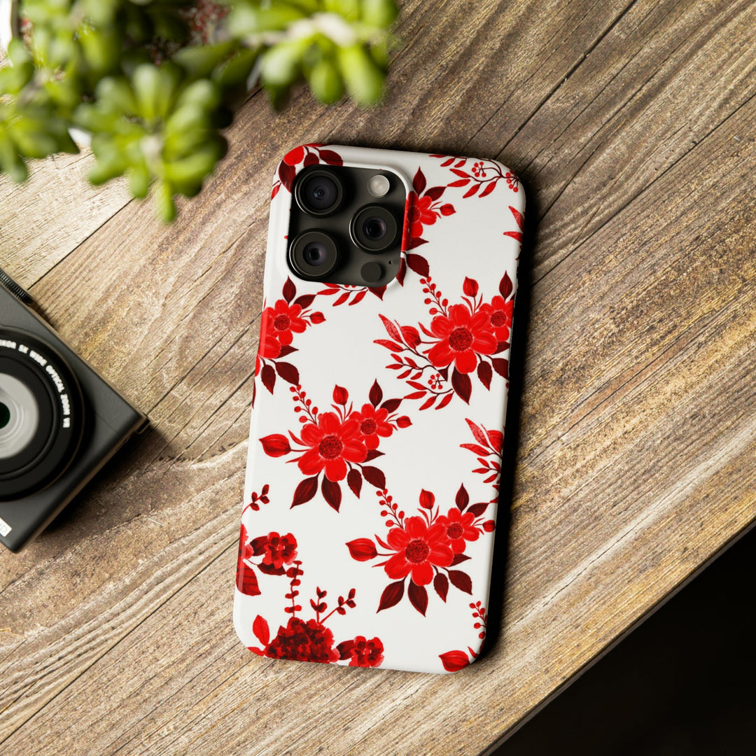Slim Cute Phone Cases for Iphones - | iPhone 15 Case | iPhone 15 Pro Max Case, Iphone 14 Case, Iphone 14 Pro Max, Iphone 13, Red White Flowers - Studio40ParkLane