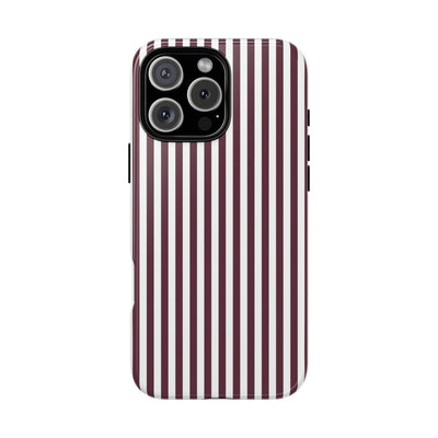 Tough Premium Burgundy Stripes Phone Case Gift for Her - For Apple iPhone 16 Pro Max 16e iPhone 15 Pro iPhone Iphone 14 Plus 13 Pro 12 SE XR - Studio40ParkLane