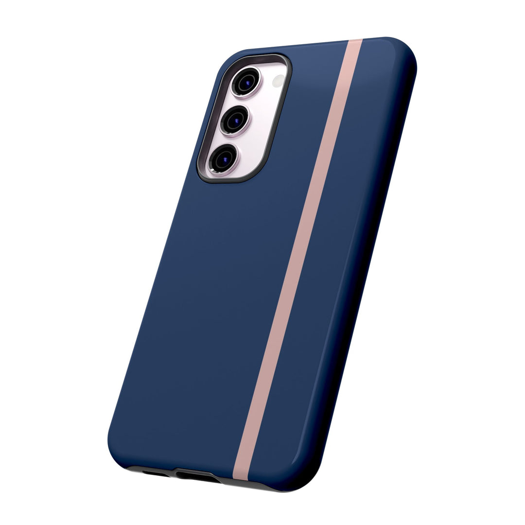 Tough Phone Case Navy Blue Orange Stripe iPhone 18 17 16 15 14 13 12 Pro Max Plus, Samsung Galaxy S26 S25 S24 Ultra Cute Preppy Sport - Studio40ParkLane