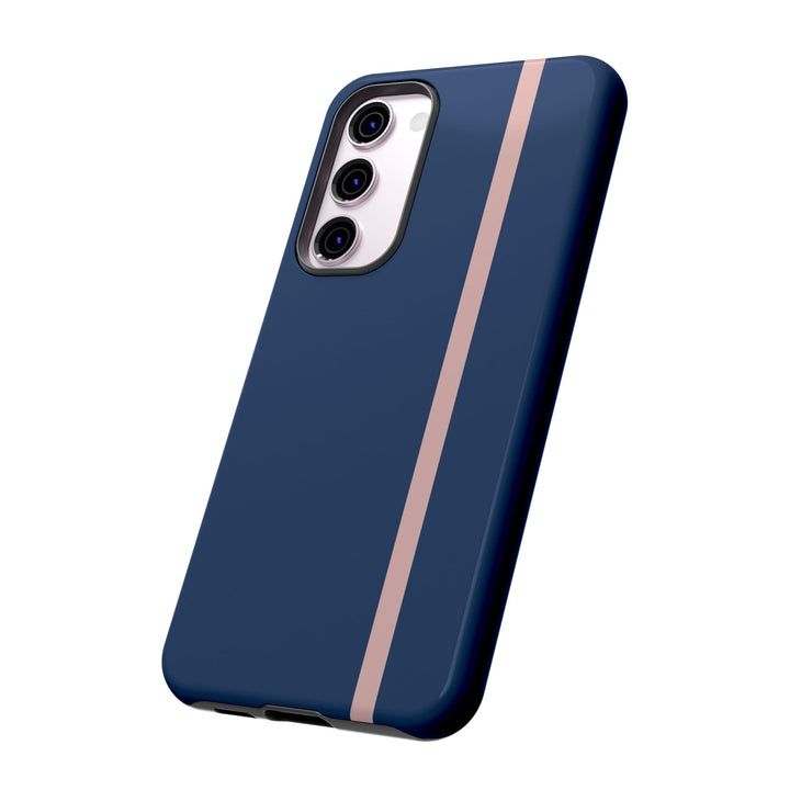 Tough Phone Case Navy Blue Orange Stripe iPhone 18 17 16 15 14 13 12 Pro Max Plus, Samsung Galaxy S26 S25 S24 Ultra Cute Preppy Sport - Studio40ParkLane