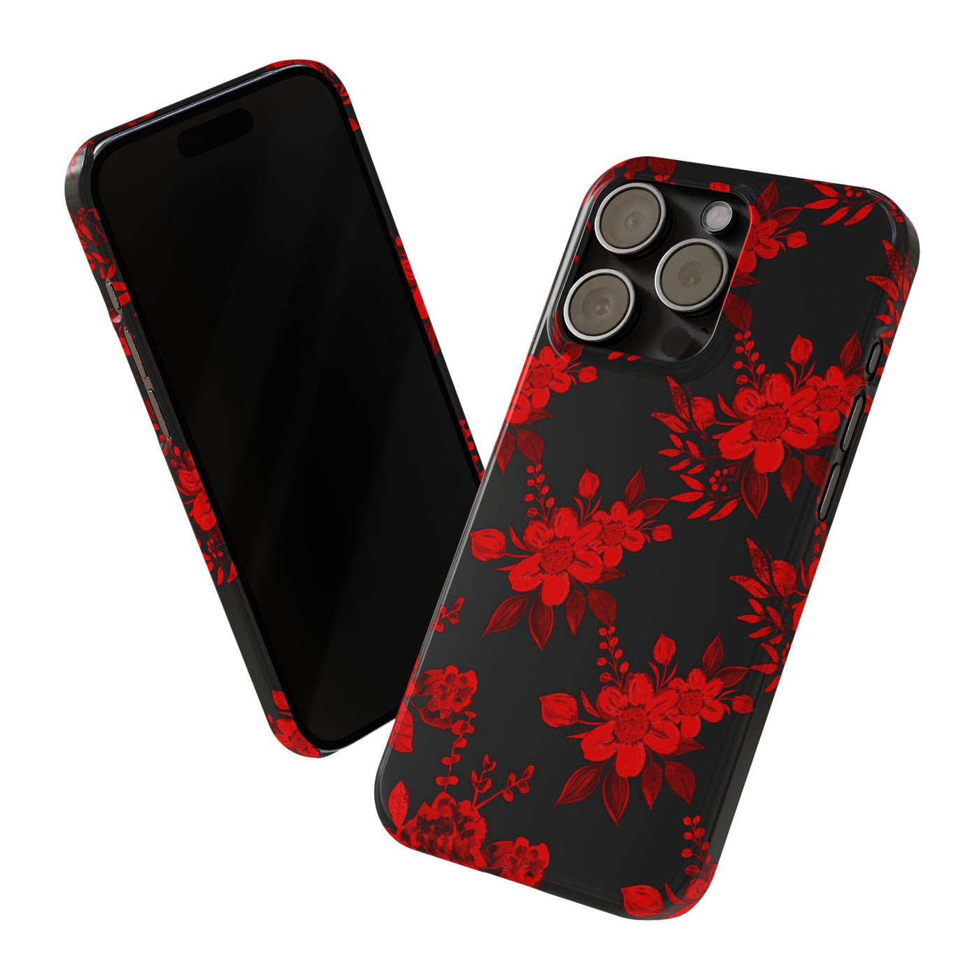 Slim Cute Phone Cases for Iphone - | iPhone 15 Case | iPhone 15 Pro Max Case, Iphone 14 Case, Iphone 14 Pro Max, Iphone 13, Red Black Flowers