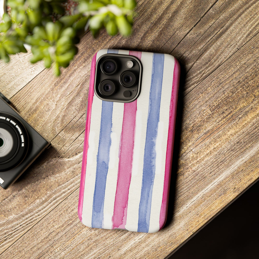 Tough Cute Pink Blue Stripes Phone Case, for IPhone 17 Pro Max | Iphone 17 Air, Iphone 16, IPhone 15, 14 13 12, Samsung Galaxy S26, S25, S24, S23 - Studio40ParkLane