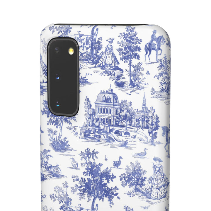Sleek Snap Blue French Toile Cute Phone Case for iPhone 16 15 14 13 12 11 X Xs Max Xr Pro Plus Samsung Galaxy S24 S23 S22 S21 S20 Note Ultra