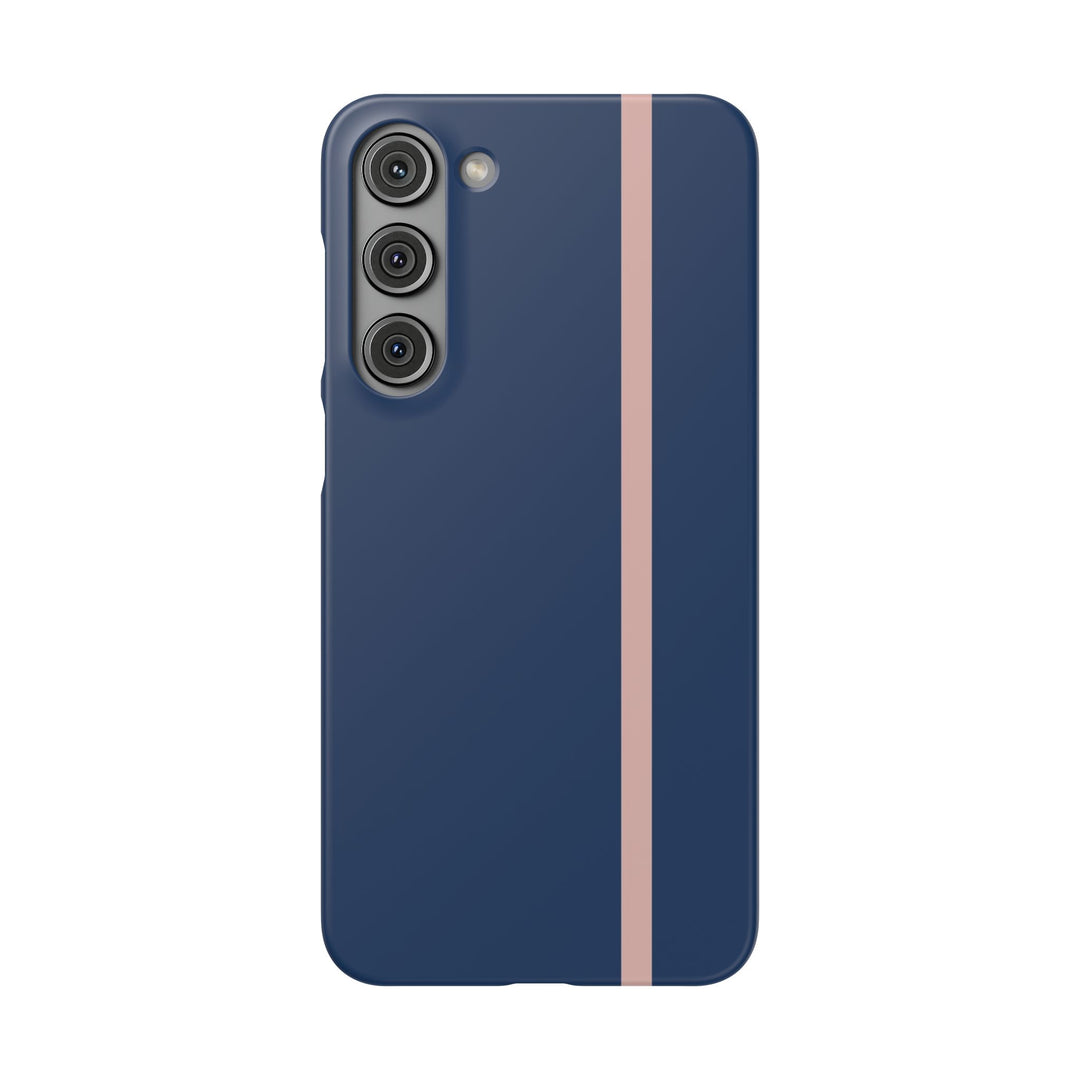 Sleek Navy Blue Pink Stripe Snap Phone Case for iPhone 18 17 16 15 14 13 Pro Max, Samsung Galaxy S26 S25 Ultra Lightweight Cute Phone Case - Studio40ParkLane