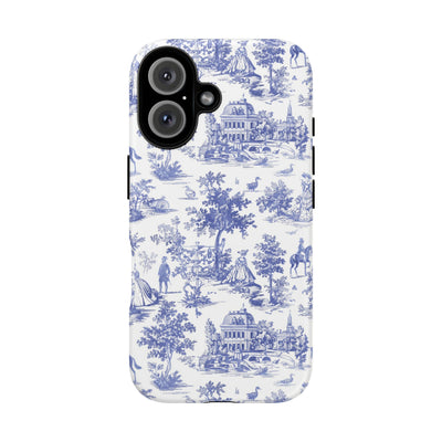 Premium Tough Blue French Toile Gift for Her Cute Phone Cases for Samsung and Iphone, 16, 15, 14, S24, S23, S22, S21, S20, Plus, Ultra, Pro