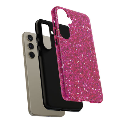 Chic Pink Faux Play on Glitter Effect Cute Phone Case, for IPhone 16 pro Max | Iphone 15, Iphone 14, IPhone 13 Case, 11 8 7, Samsung Galaxy S24, S23, S22, S21, 2 Layer Protection