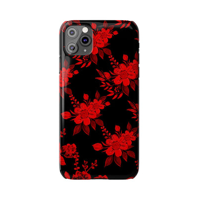 Slim Cute iPhone Cases - | iPhone 15 Case | iPhone 15 Pro Max Case, Iphone 14 Case, Iphone 14 Pro Max, Iphone 13, Red Black Flowers