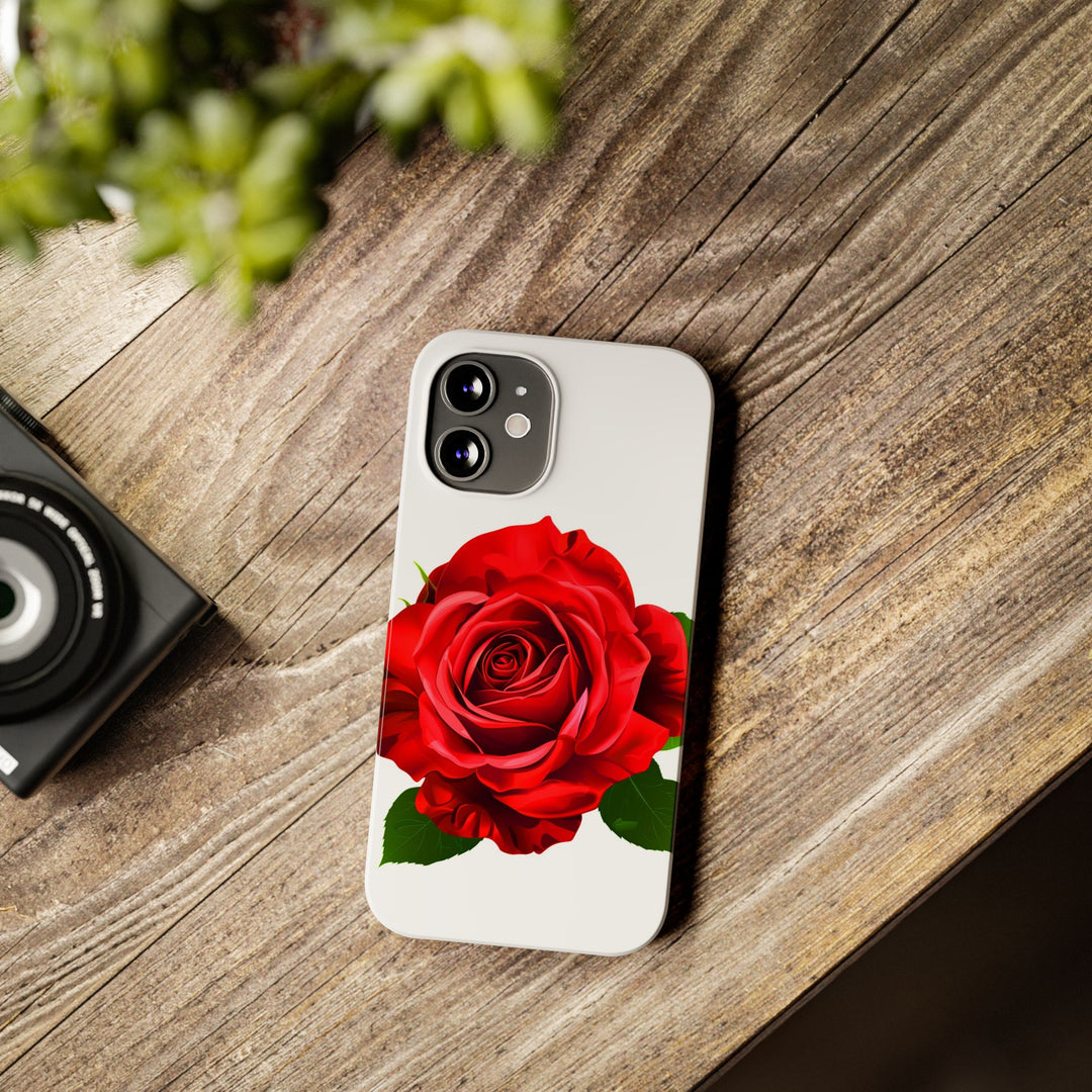 Slim Red Rose Flowers Gift for Her Cute Phone Cases for Iphone 16 Pro Max | iPhone 15 Case | iPhone 15 Pro Max Case, Iphone 14, Iphone 14 Pro Max, Iphone 13 12 11 8 7 - Studio40ParkLane